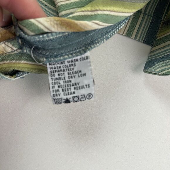 Tommy Bahama Silk Shirt L Vertical Stripe Wooden Buttons Resort Retro 90s - Picture 11 of 12